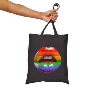 Sacola de lona de algodão Pride Lips: sacola de compras reutilizável LGBTQ+ imagem 7