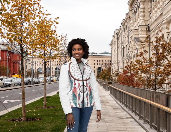 Chase Away the Chill: Dreamcatcher Puffer Jacket for Women, Stylish Outerwear for Fall & Winter Adventures