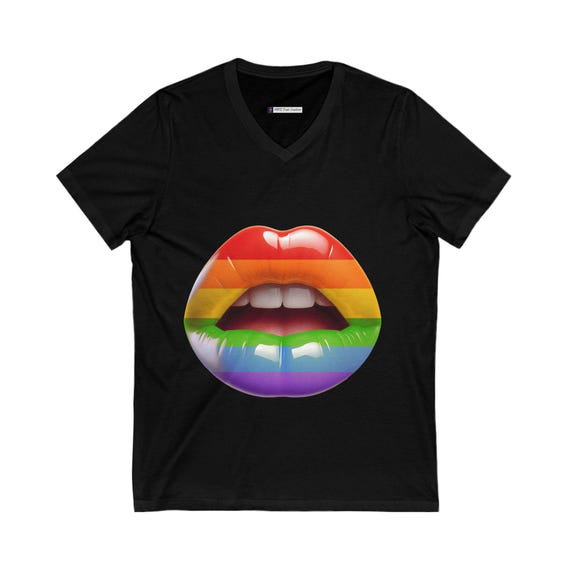 Pride Rainbow Lips V-Neck Tee | Unisex Short Sleeve Shirt | LGBTQ+ Celebration Top, Gay Pride Clothing, Summer Fashion