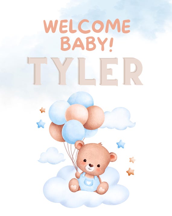 Boys Personalized Name Print | Custom Kids Wall Art | Digital Nursery Decor