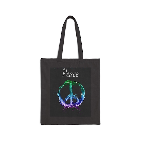 Colorful Peace Symbol Cotton Canvas Tote Bag | Eco-Friendly Shopping Bag, Boho Style Gift, Beach Tote, Reusable Grocery Bag