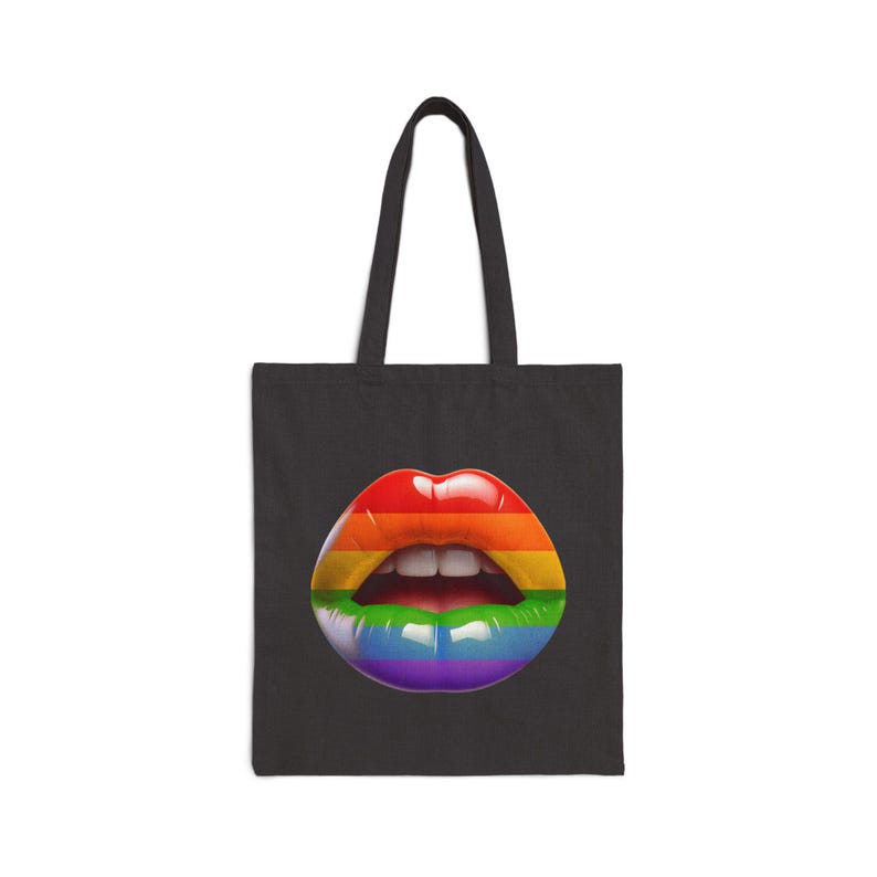 Sacola de lona de algodão Pride Lips: sacola de compras reutilizável LGBTQ+ imagem 1