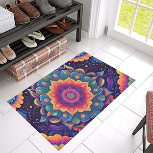 Wycieraczka Boho Mandala: kolorowa, kwiatowa mata powitalna, do użytku wewnątrz i na zewnątrz