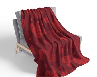 Red Heart Pattern Fleece Sherpa Blanket | Valentine Hearts Cozy Throw