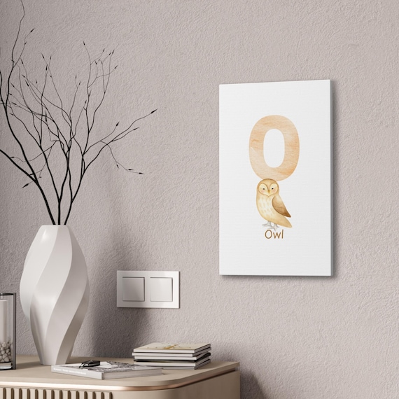 Cute Owl Nursery Decor, Alphabet Art - Colorful Canvas Art for Kids, Classrooms, Baby Shower Present Idea