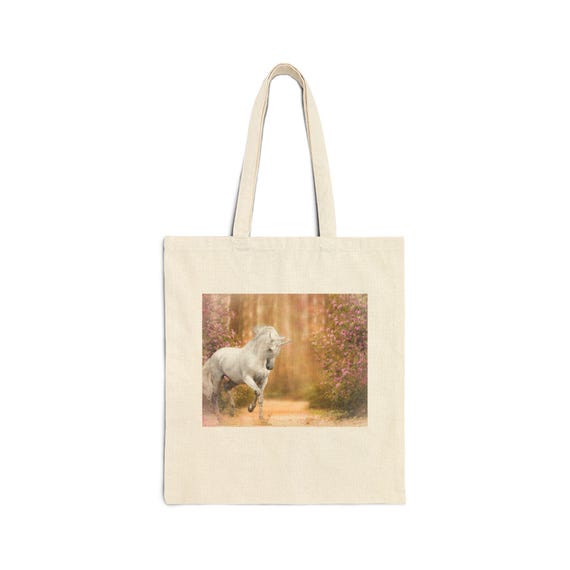 Whimsical Unicorn Cotton Canvas Tote Bag | Eco-Friendly Shopping Bag, Gift for Animal Lovers, Cute Book Bag, Reusable Grocery Tote