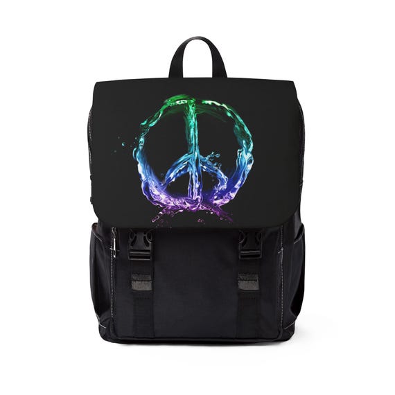 Peace Sign Casual Shoulder Backpack, Unisex Daypack, Trendy Rucksack, Eco-Friendly Gift, Bohemian Vibe Bag