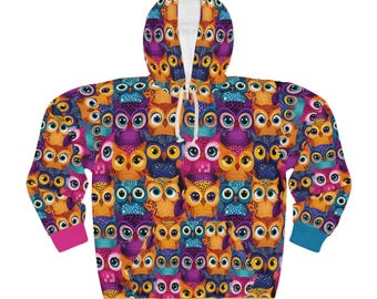 Colorful Owl Pattern Hoodie - Unisex Graphic Print Sweatshirt