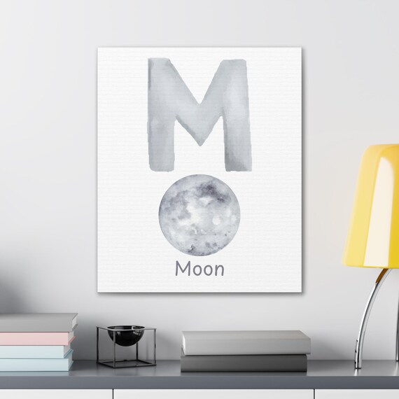 Celestial Moon Alphabet Art Canvas Print - Dreamy Wall Decor for Classroom, Nursery or Bedroom