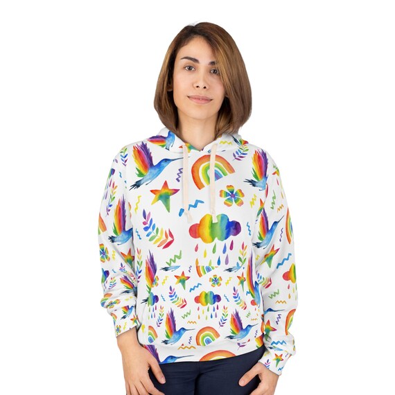 Vibrant Rainbow Bird Hoodie - Unisex Pullover for Festivals and Everyday Fun!