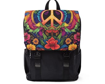 Mochila personalizada - Mochila de lona Oxford com estampa floral vívida: caminhada, escola, viagem