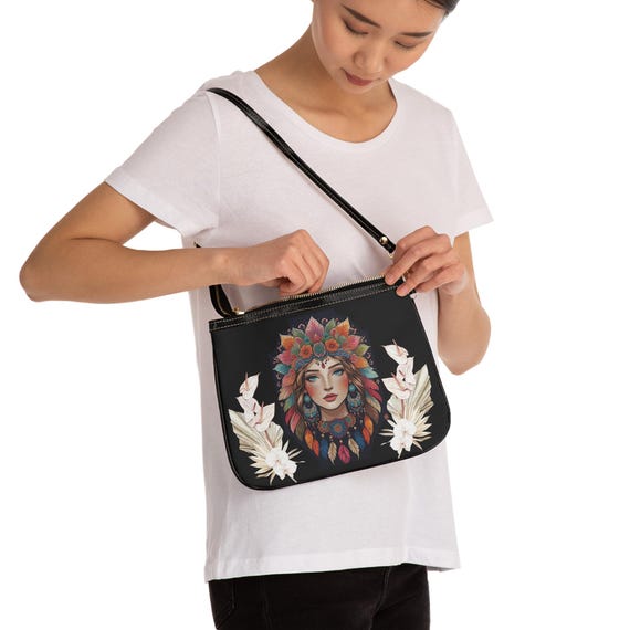 Bohemian Small Shoulder Bag, Floral Art Purse, Casual Crossbody, Festival Accessory, Gift for Her, Fashion Tote