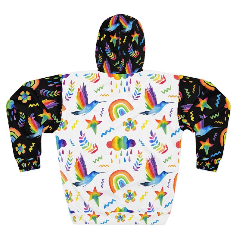 Artistic Apparel - Sudadera unisex con capucha arcoíris acogedora: ropa de estar colorida para todos los días imagen 3