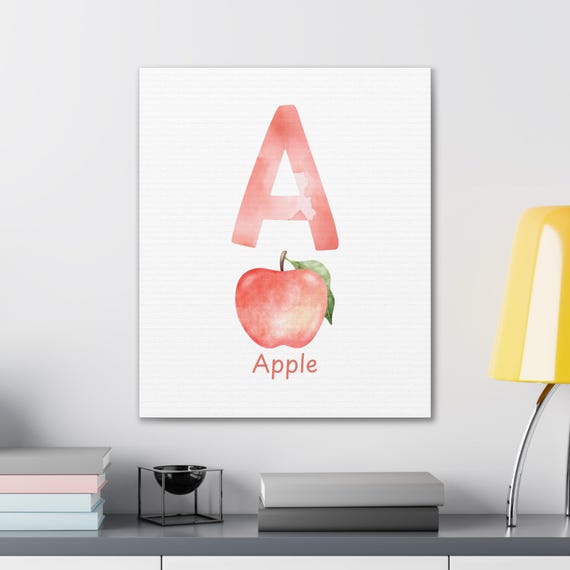 Whimsical Apple Watercolor Canvas - Perfect Nursery Decor and Learning Tool