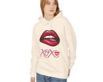 Red Glossy Lips XOXO Hoodie | Lip Kiss Graphic Sweatshirt