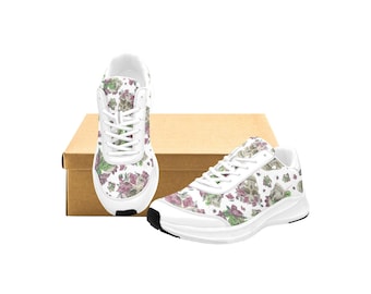 Gothic Sneakers - Skull and Rose Running Shoes| Floral Skeleton Kicks | Custom Goth Style