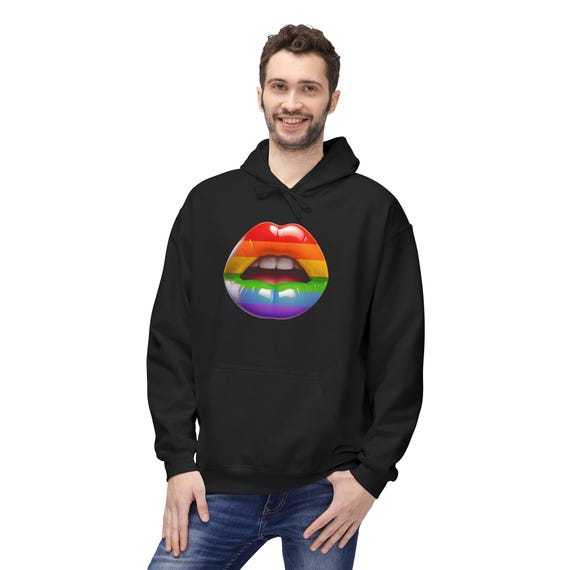 Cozy Hoodie with Rainbow Lips - Spread Love and Pride
