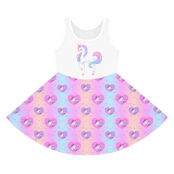 Enchanting Unicorn Theme Girls' Dress | Playful Floral Sundress for Summer Fun and Festivities
