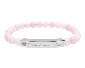 Engraved Natural Stone Bar Bracelet | Stretch Beaded Bracelet