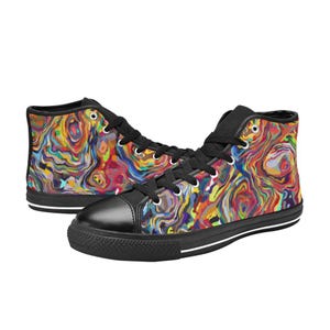 Psychedelic Swirl High-Top Sneakers | Vibrant Abstract Art Shoes | Groovy Colorful Footwear