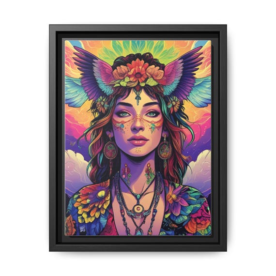 Whimsical Angel Canvas Print - Boho Chic Wall Art for Vibrant Spaces
