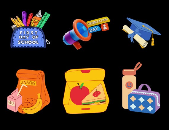 Cheerful School Days Collection - Printable PNG Files for Students