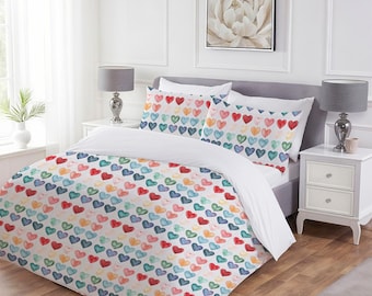 Watercolor Heart Pattern Cotton Comforter | Rainbow Heart Quilt