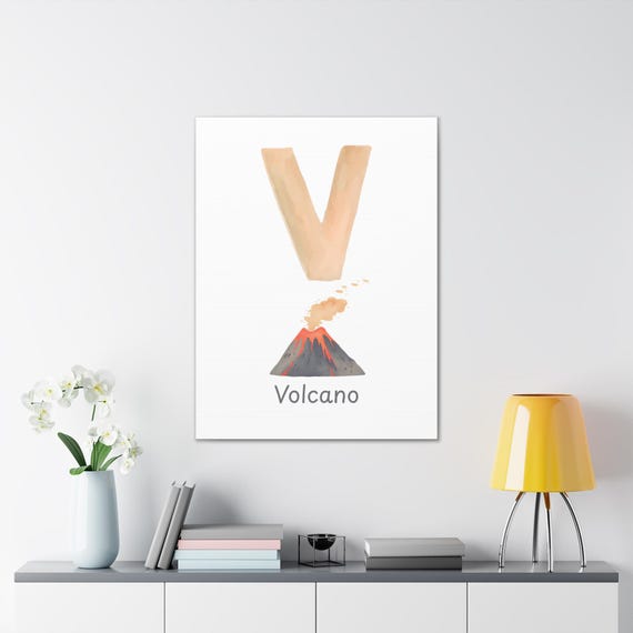 Unique Volcano Alphabet Wall Art - Enhance your nursery, classroom, or kids room with this educational piece