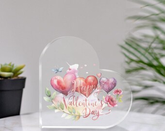 Floral Heart Acrylic Valentine's Day Plaque – Romantic Keepsake Decor
