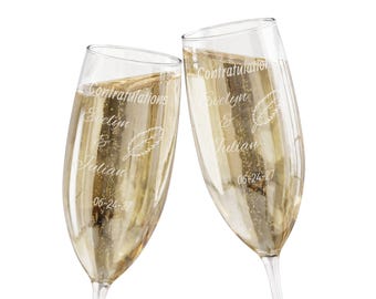 Swan Lake Nocturne Collection Personalized Champagne Glasses | Engraved 8oz Flute set of 2