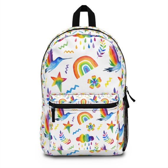 Whimsical Rainbow Hummingbird Backpack - Perfect for Kids, School or Travel