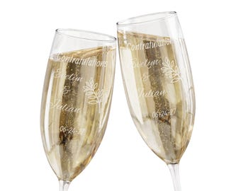 Wildflower Union Collection Personalized Champagne Glasses | Engraved 8oz Flute set of 2