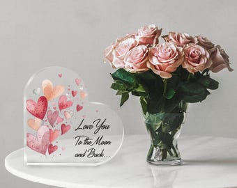 Watercolor Hearts Acrylic Plaque – Love You To The Moon and Back