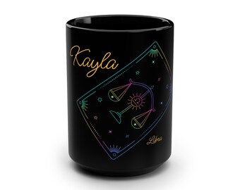 Mug Zodiac personnalisé cadeau Balance : tasse à café astrologie en céramique noire