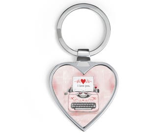 Pink Vintage Typewriter Heart Keychain | I Love You design, Romantic accessory