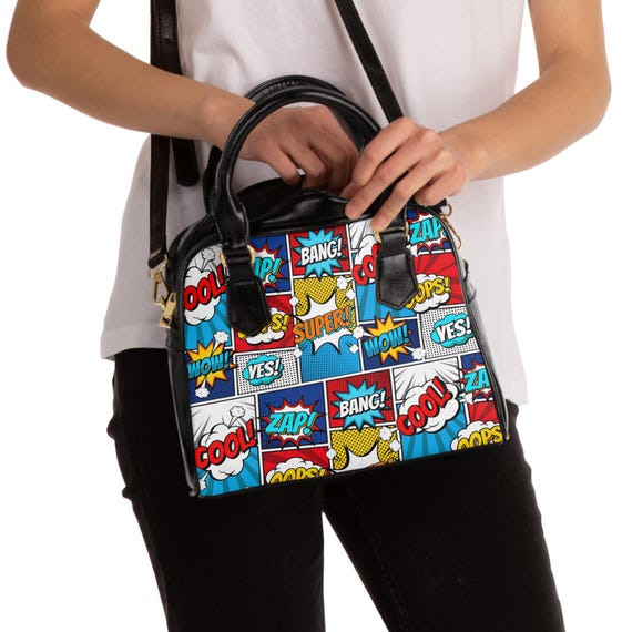 Comic Book Pop Art Shoulder Handbag | Fun Accessory for Superhero Lovers, Everyday Use, Gift for Her, Unique Trendy Bag, Playful Style