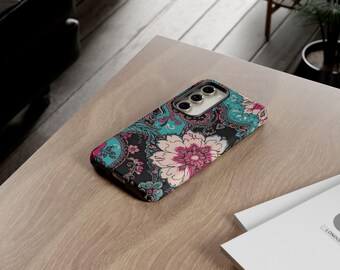 Ornate Paisley Phone Cover | Black, Teal, and Fuchsia Pattern Gothic/Boho Vibes