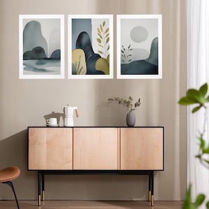 Moody Landscape Print Set: Abstract Blue and Gold Mountain Art