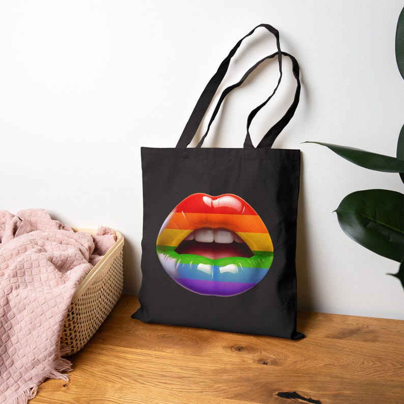 Sacola de lona de algodão Pride Lips: sacola de compras reutilizável LGBTQ+ imagem 8