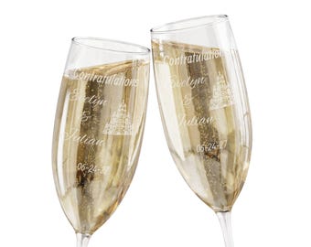 Midnight Rite Collection Personalized Champagne Glasses | Engraved 8oz Flute set of 2