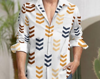 Camisa Chevron para hombre / Camisa con botones y estampado geométrico