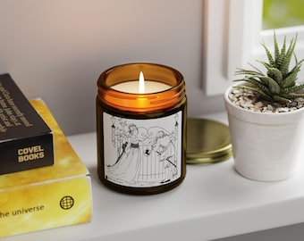 Coconut Apricot Scented Candle 4oz 9oz | Soy Wax Jar, Vintage Illustration Label