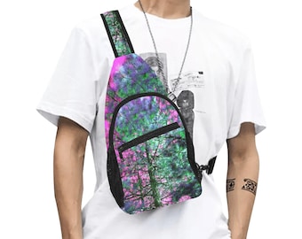 Bolsa tiracolo com árvore psicodélica: bolsa transversal com arte abstrata