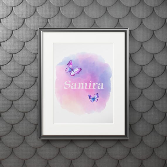 Girls Personalized Butterfly Art Print with Passepartout Frame | Custom Decor for Kids' Rooms, Baby Showers, Birthdays, Nursery