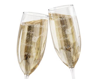 Patina Blue Collection Personalized Champagne Glasses | Engraved 8oz Flute set of 2