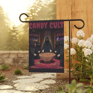 Candy Cult Garden Banner, Outdoor Decoration, Halloween Home Decor, Scary House Flag,  Yard Sign