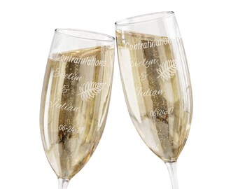 Whispering Willow Collection Personalized Champagne Glasses | Engraved 8oz Flute set of 2