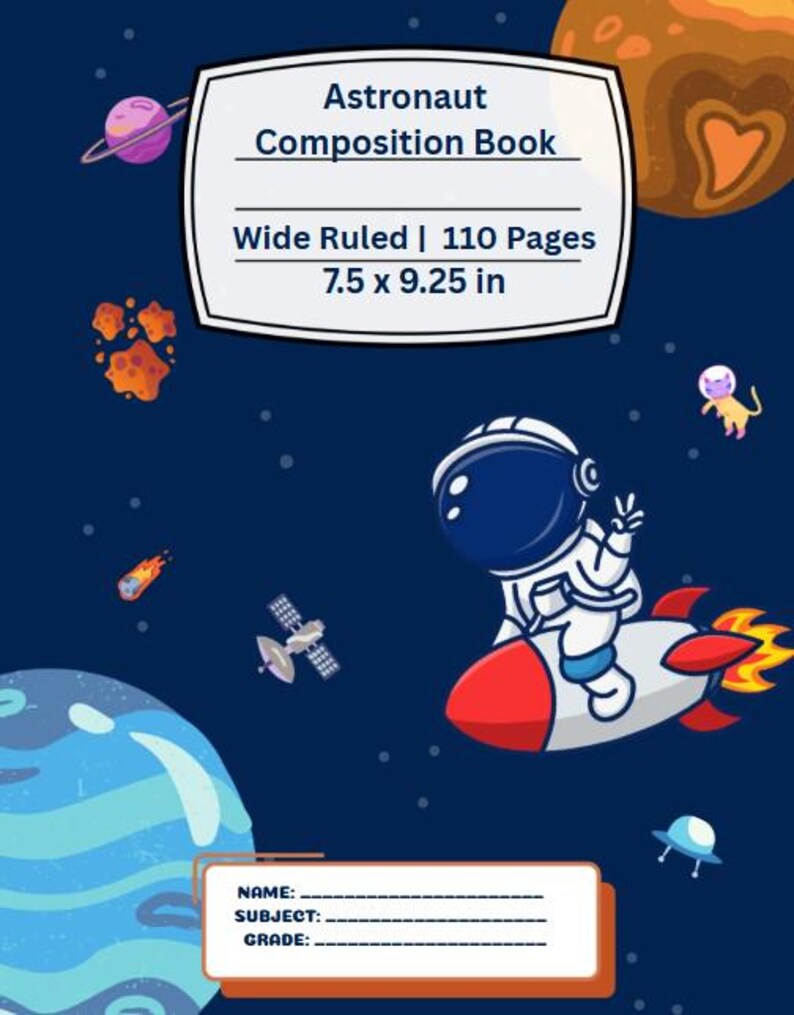 Astronaut Composition Book for Kids: Space Theme, Wide Ruled (Downloadable Book) image 2