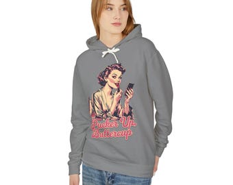 Pucker Up Buttercup Retro Pinup Hoodie | Vintage Makeup Illustration
