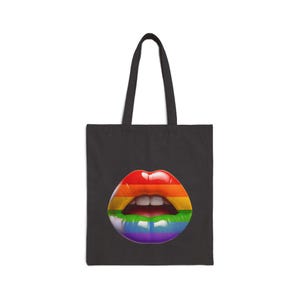 Sacola de lona de algodão Pride Lips: sacola de compras reutilizável LGBTQ+ imagem 2